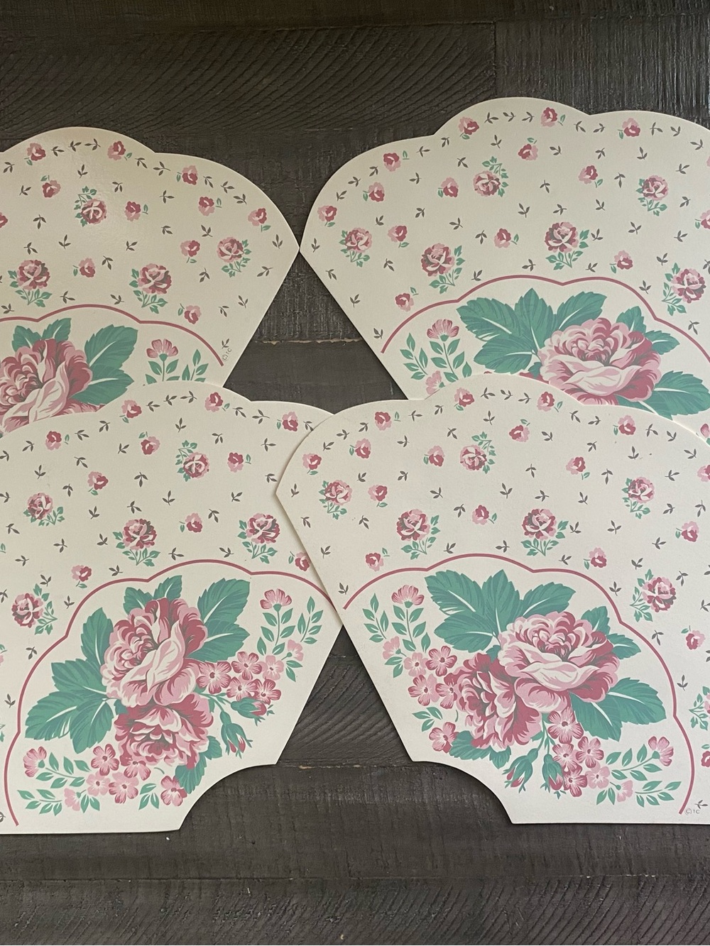 Vintage 80s Floral Vinyl Foam Kitchen Table Placements Fan Shaped Cottagecore